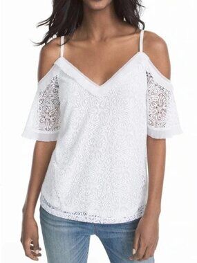 WHBM WHITE LACE COLD SHOULDER TOP